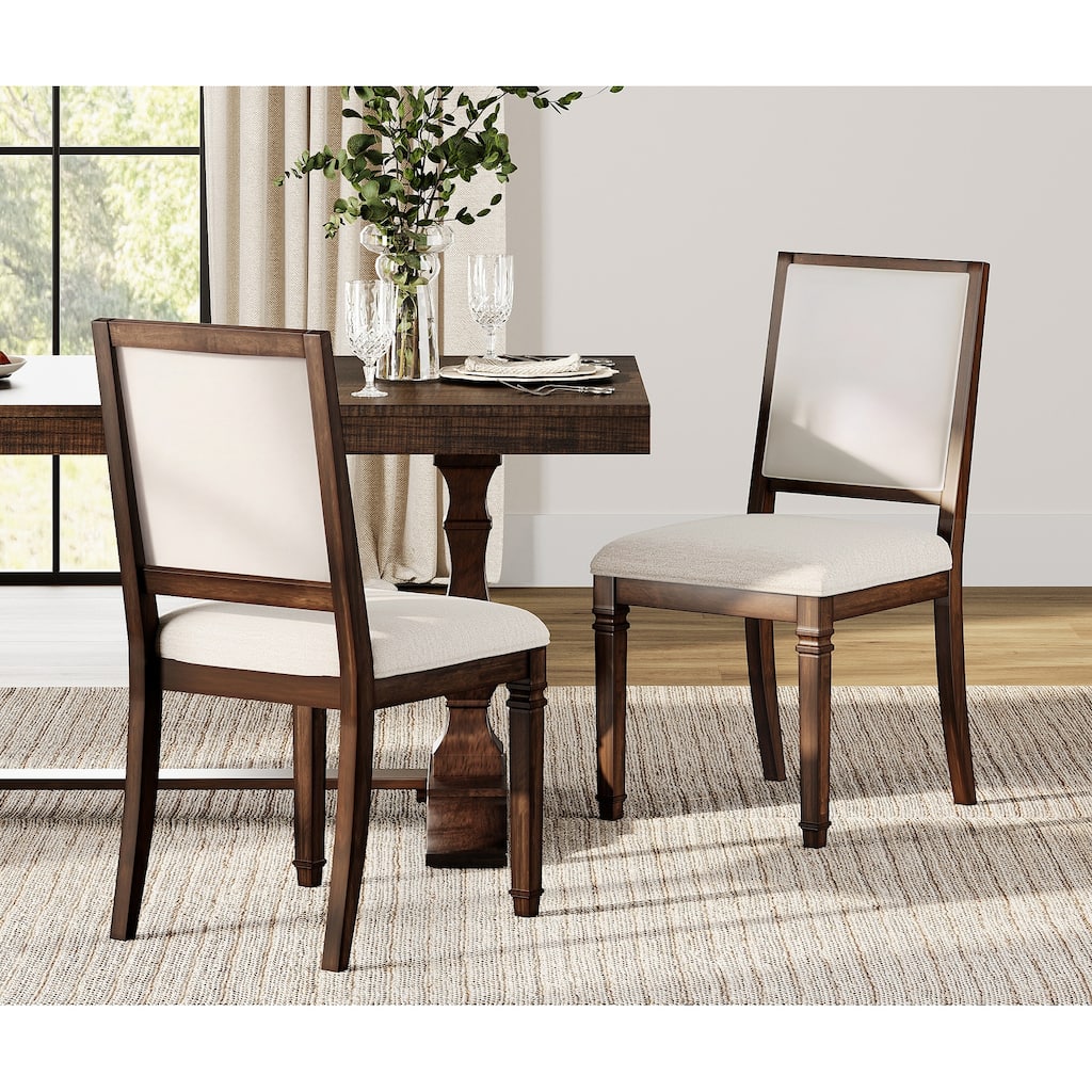 Farmhouse Dining Chair and Bench Set, Solid Wood Upholstered Armless Chair and Dining Bench with Turned Legs