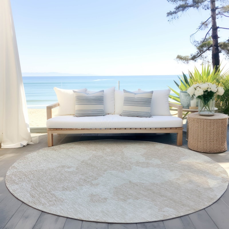 Machine Washable Indoor/ Outdoor Contemporary Abstract Chantille Rug - Beige - 8' x 8'