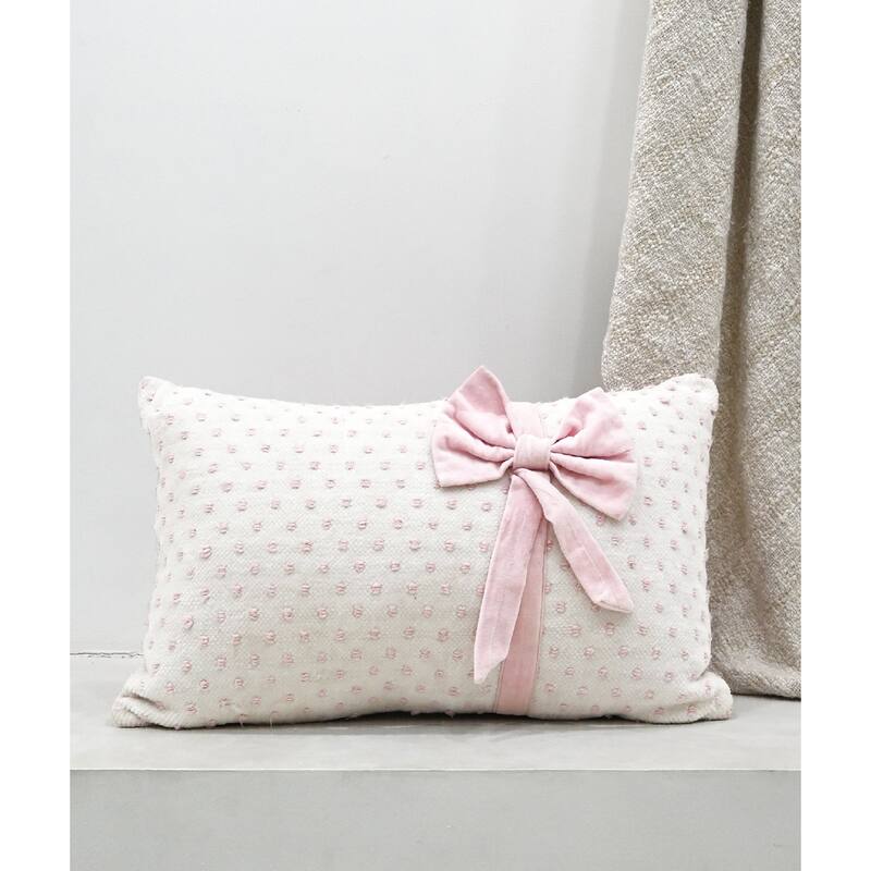 Vibhsa Handwoven Decorative Pillow with Bows and Frills, 14" x 24"