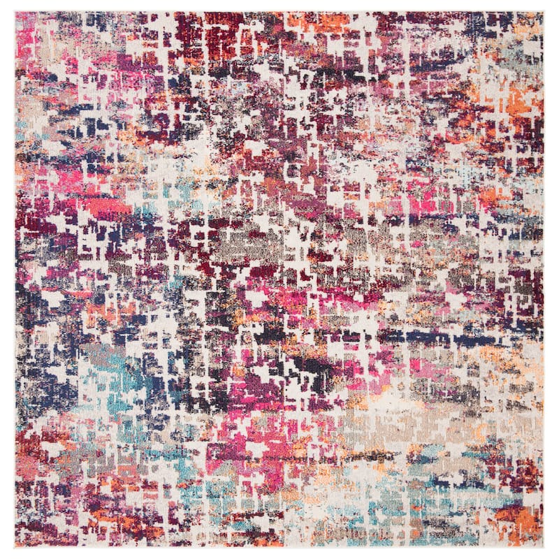 SAFAVIEH Madison Illa Vintage Abstract Rug- - 6'7" Square - Red/Light Blue