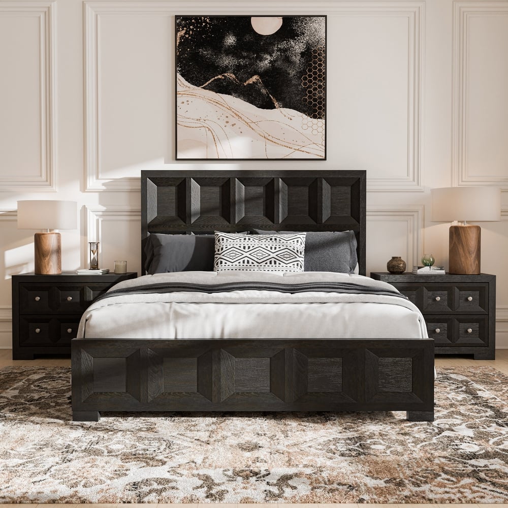 Furniture of America Durem Modern Classic 3-Piece Solid Wood Panel Bedroom Set with 2-Drawer Oversized Nightstand