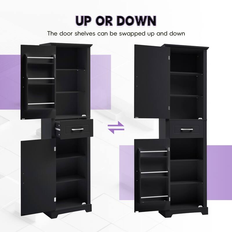 GDF Studio - Peter Modern MDF Tall Bathroom Storage Cabinet with Adjustable Shelves and Two Doors