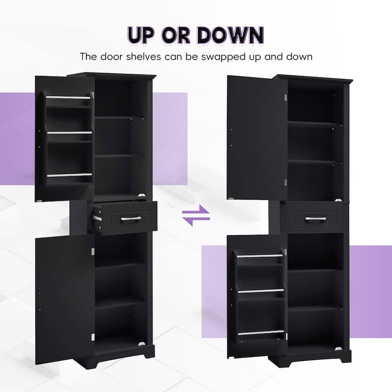 Tall Bathroom Storage Cabinet with Adjustable Shelves, Freestanding MDF Organizer with Drawer and Two Doors, Black