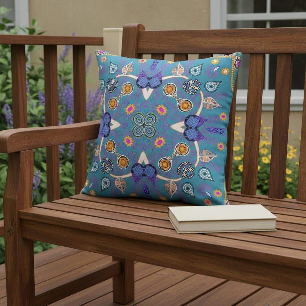 HomeRoots 18" x 18" Blue and Gold Blown Seam Paisley Indoor Outdoor Throw Pillow - 18.00' X '5.00' X '18.00
