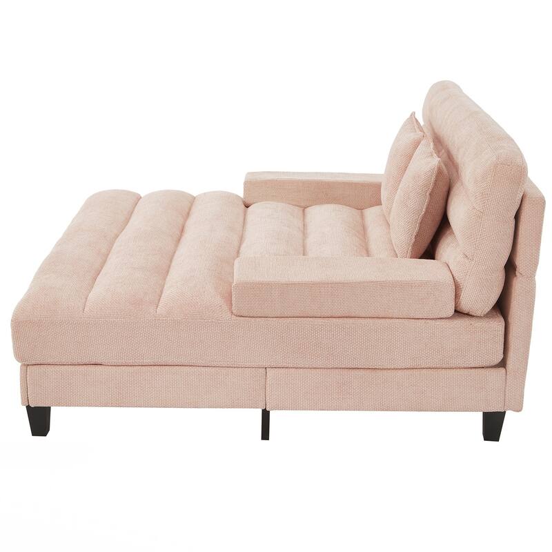 Modern Chaise Lounge Sofa 57.1" Sofa Bed Upholstered Lounge Sofa Chair with Adjustable Backrest and LED Light Strip