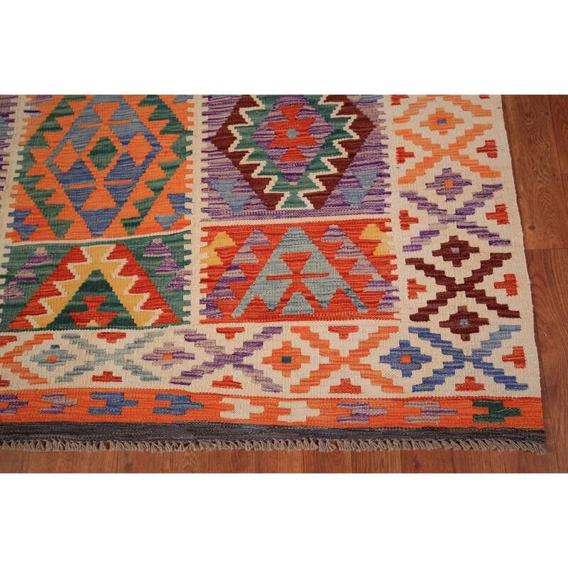 Colorful Geometric Kilim Oriental Area Rug Flatweave Wool Carpet - 8'5" x 11'9"