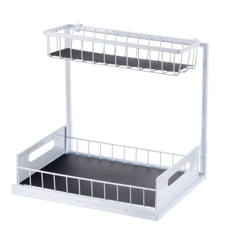 2 Tier Under Sink Shelf Organizers And Storage Bathroom Cabinet Organizer White