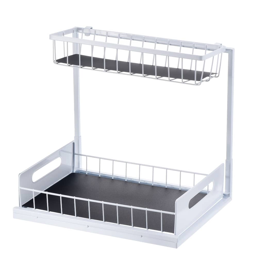 2 Tier Under Sink Shelf Organizers And Storage Bathroom Cabinet Organizer White