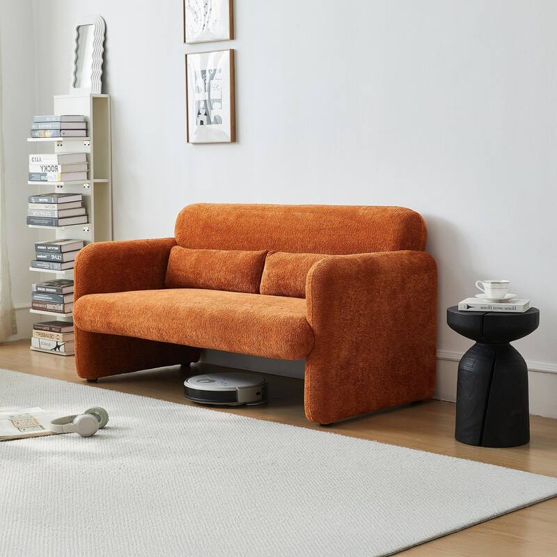 Stylish Velvet 2 Seat Sofa Accent Sofa with Lumbar Pillow, Loveseat Sofa Couch with Wood Frame for Living Room