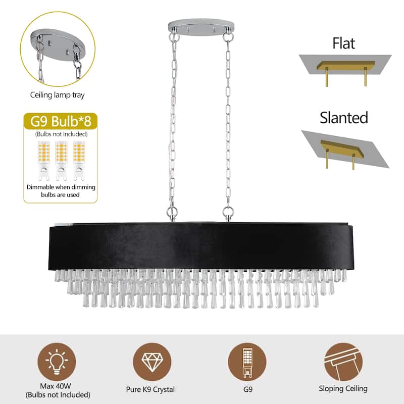 Anmytek 39" Modern Crystal Chandelier Anti-Glare 8-Light G9 Pendant for Home