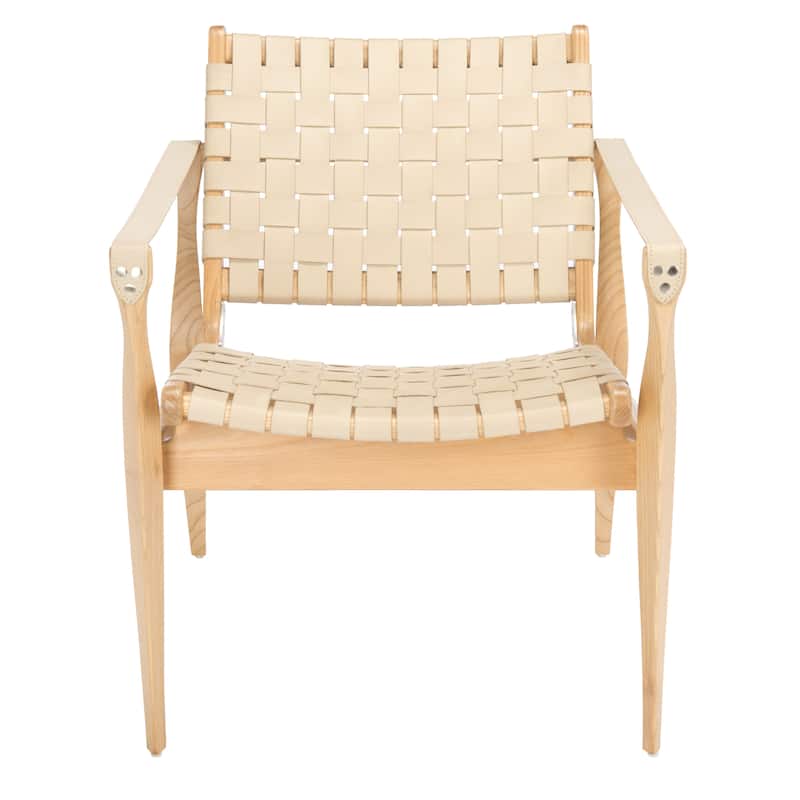 SAFAVIEH Couture Zenica Leather Safari Chair - 24.5" W x 30" L x 30" H - 25"W x 30"D x 30"H - White