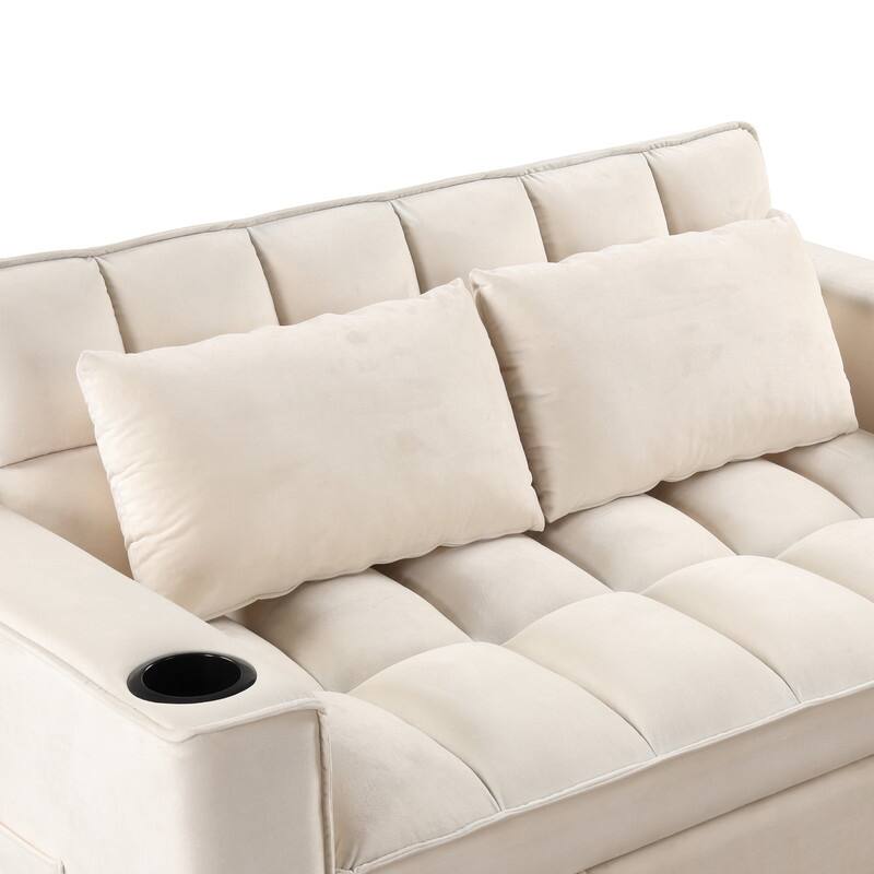 4-1 Multi-Functional Sofa Bed, 55.3" Sleeper Sofa Bed with Cup Holder & USB Port, Convertible Sleeper Couch Bed for Living Room