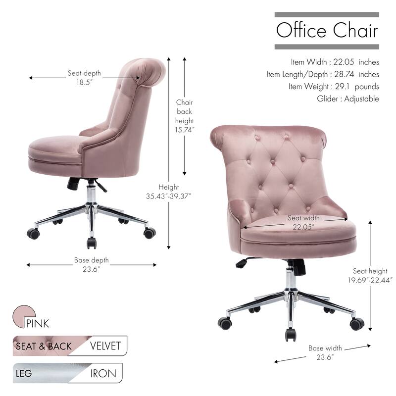Porthos Home Itzel Velvet Desk Chair With Swivel, Wingback Design