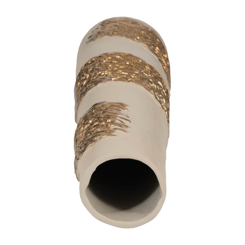 Sagebrook Home Glass White/Gold Cylinder Aluminum Wrapped Vase