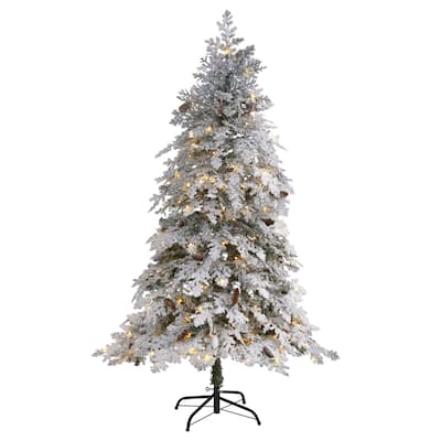 6ft. Flocked Down Swept Spruce Artificial Christmas Tree with 250 Clear LED Lights - Elegant Snowy Holiday X-Mas Tree