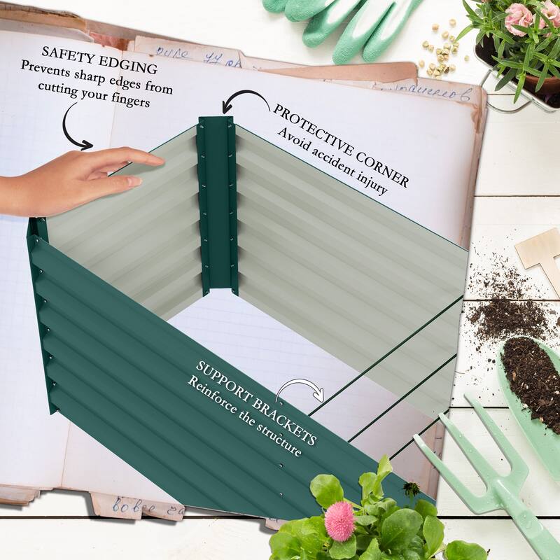 Galvanized Steel Wood Grain Raised Garden Bed 94 inches - 94" L x 23.5" W x 22.25" H
