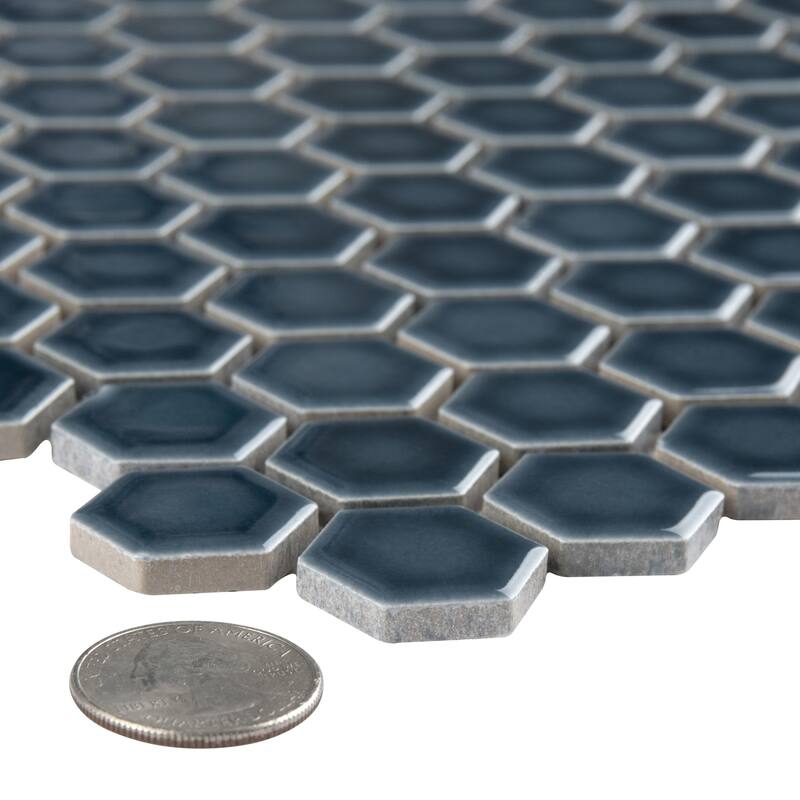 Merola Tile Tribeca 1" Hex Glacier Blue 10-1/4" x 11-7/8" Porcelain Mosaic Floor and Wall Tile