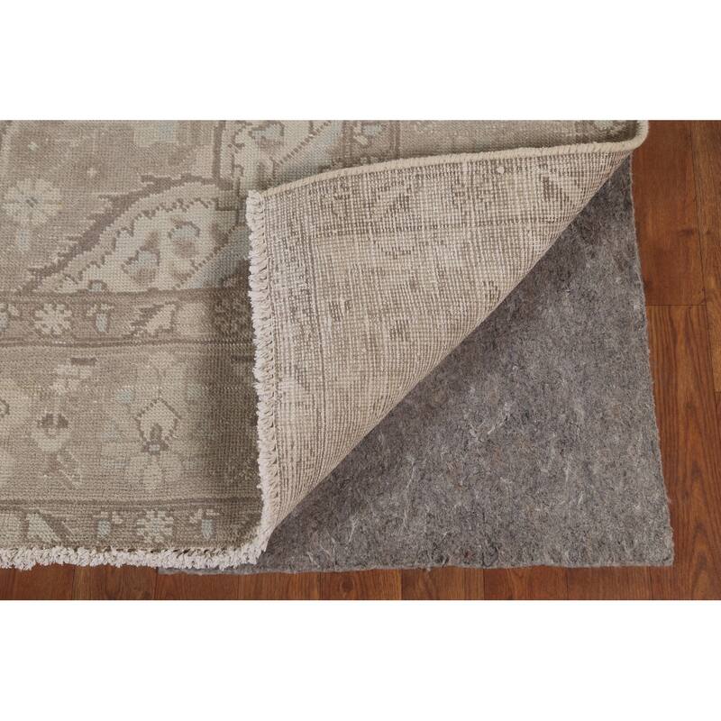Distressed Beige Tabriz Persian Vintage Rug Hand-Knotted Wool Carpet - 6'4"x 9'3"