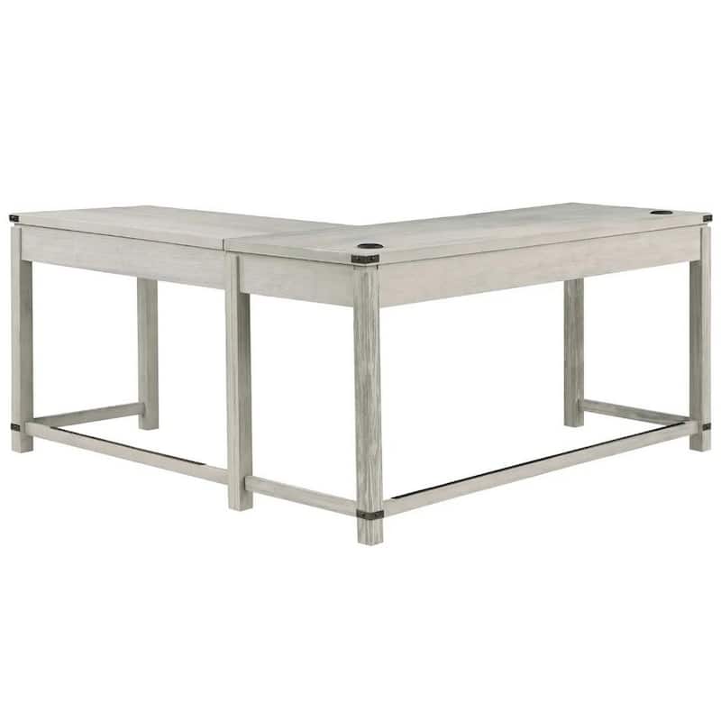 Gery L Corner Standing Sitting Desk with Lift Top, USB, White Wood