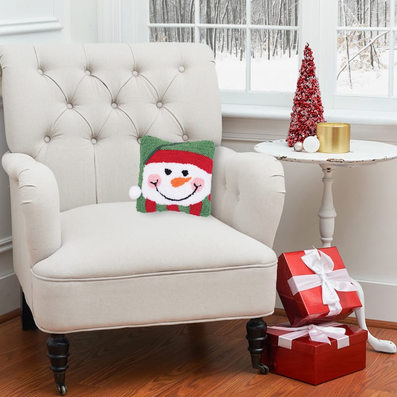 8" x 8" Happy Snowman Hooked Petite Christmas Holiday Throw Pillow