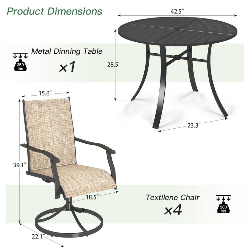 Patio Dining Set, Outdoor Dining Table and Chairs Set with Textilene Chairs, Adjustable Umbrella Hole for Garden, Backyard