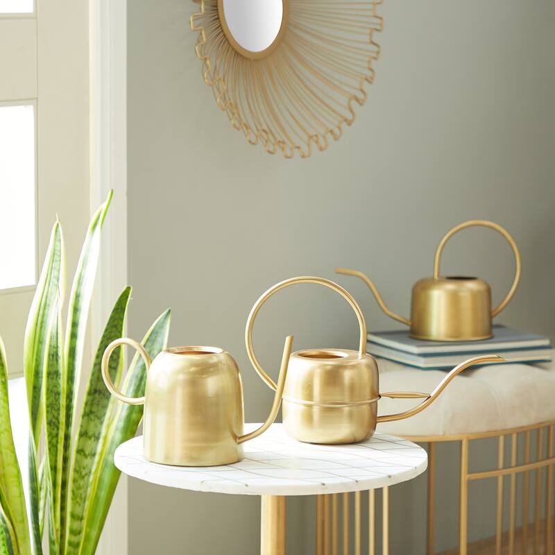 Gold Metal Indoor Outdoor Watering Can Planter (Set of 3) - 13 x 6 x 9Round