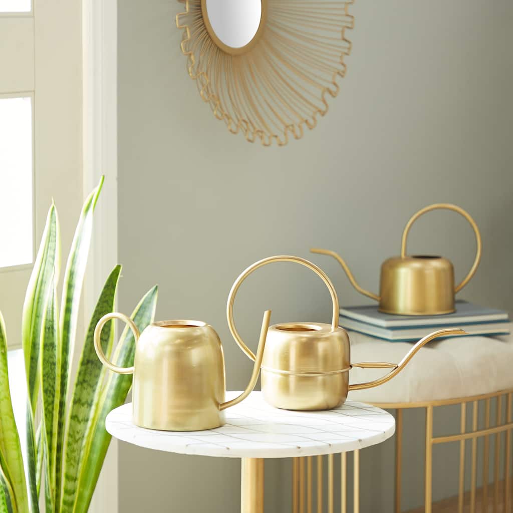 Gold Metal Indoor Outdoor Watering Can Planter (Set of 3) - 13 x 6 x 9Round