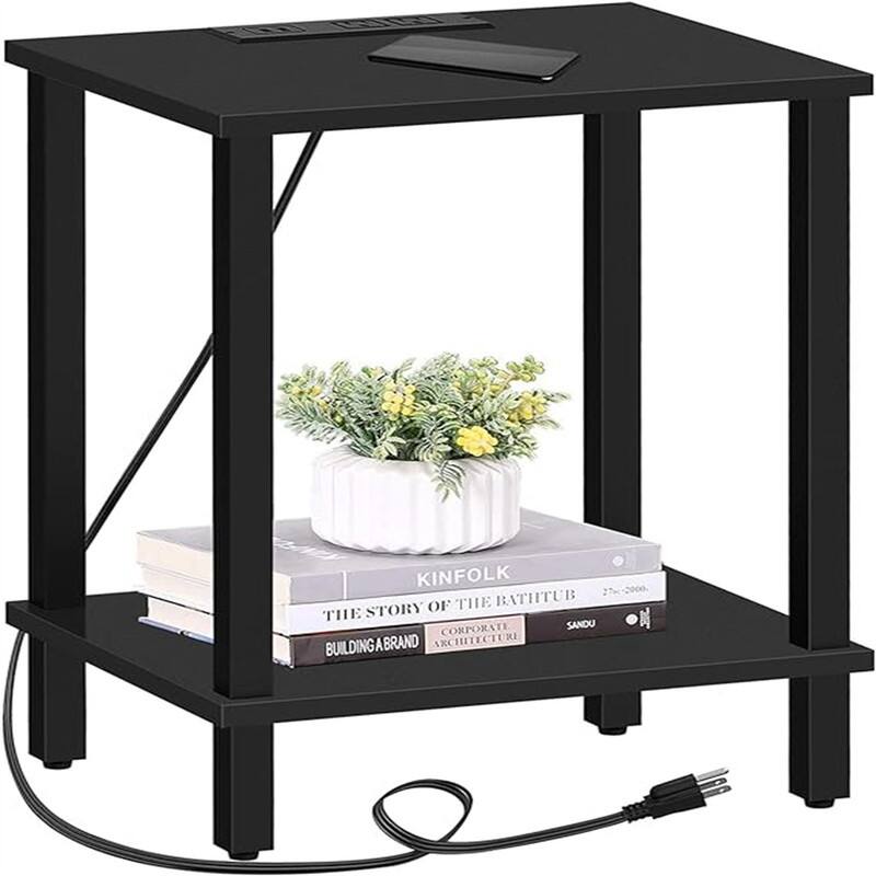 End Table with Charging Station - Black