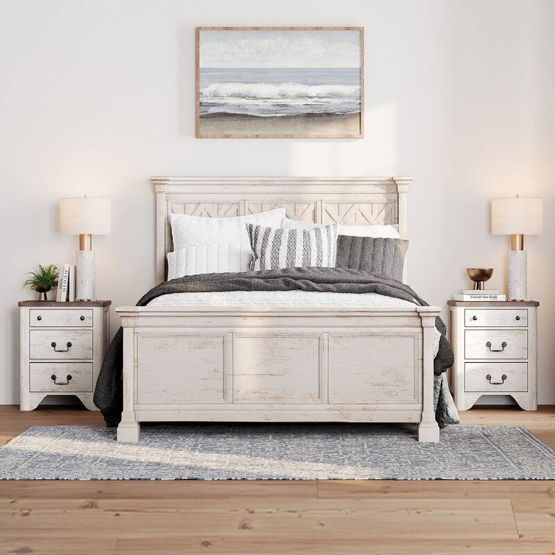 WAMPAT Farmhouse Nightstand with 3 Drawers - white - 6-drawer