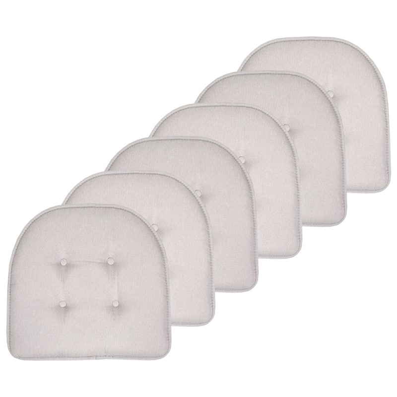 Sweet Home Collection Solid Color U-Shaped Memory Foam Chair Cushions - 16"x17" - Set of 6 - Light Gray