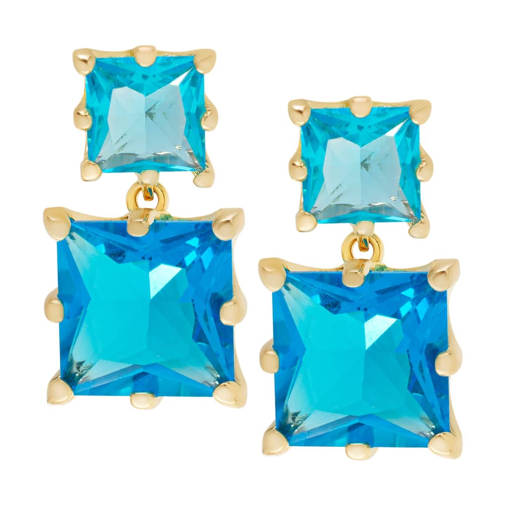 Victoria Townsend Gold Plated Blue Topaz Cubic Zirconia Double Square Stud Earrings