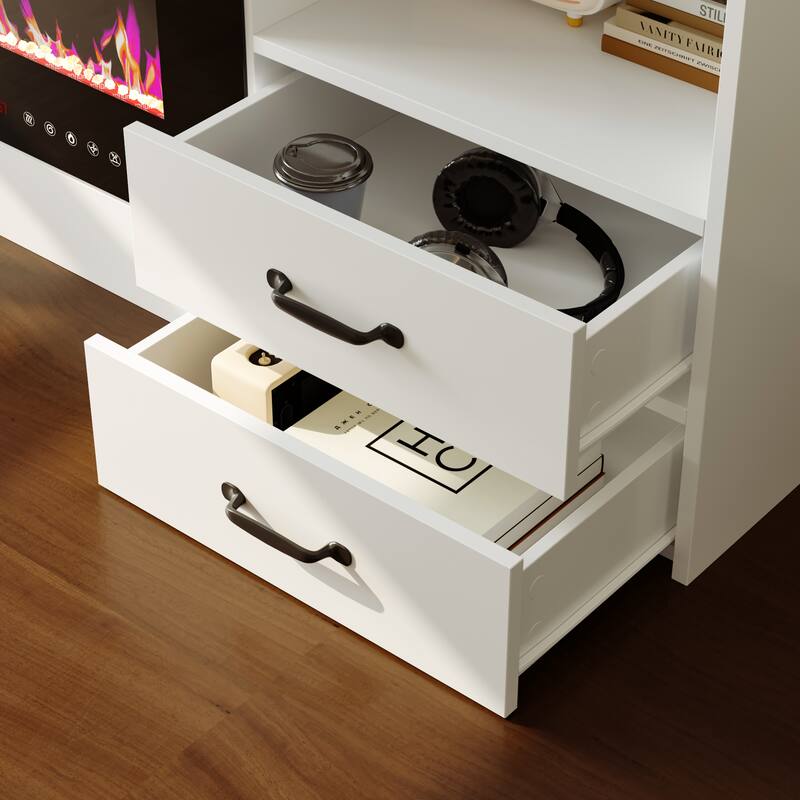 Wall Entertainment Center with Storage Cabinets, TV Stand & Optional 30" Electric Fireplace