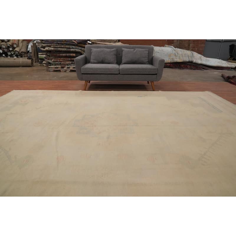 Hand Woven Oriental 100% Wool Carpet Southwestern Tribal Beige & Ivories Kilim Area Rug - 12' 9'' X 9' 9''