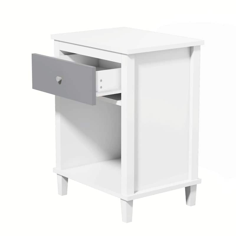 Wooden Nightstand with One Drawer One Shelf for Kids, Adults, White