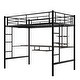 preview thumbnail 9 of 10, Full Loft Bed with Desk and Shelves, Space-Saving Metal Bed Frame with Guard Rails and Double Ladder, Black