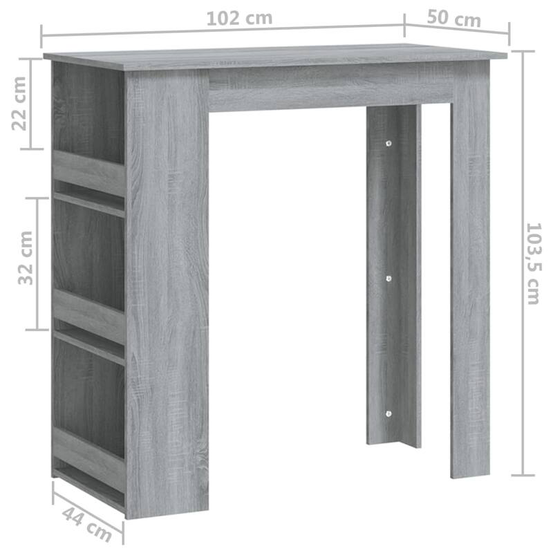 vidaXL Bar Table Kitchen Pub Bistro Table with Storage Rack Engineered Wood - 40.2" x 19.7" x 40.7"