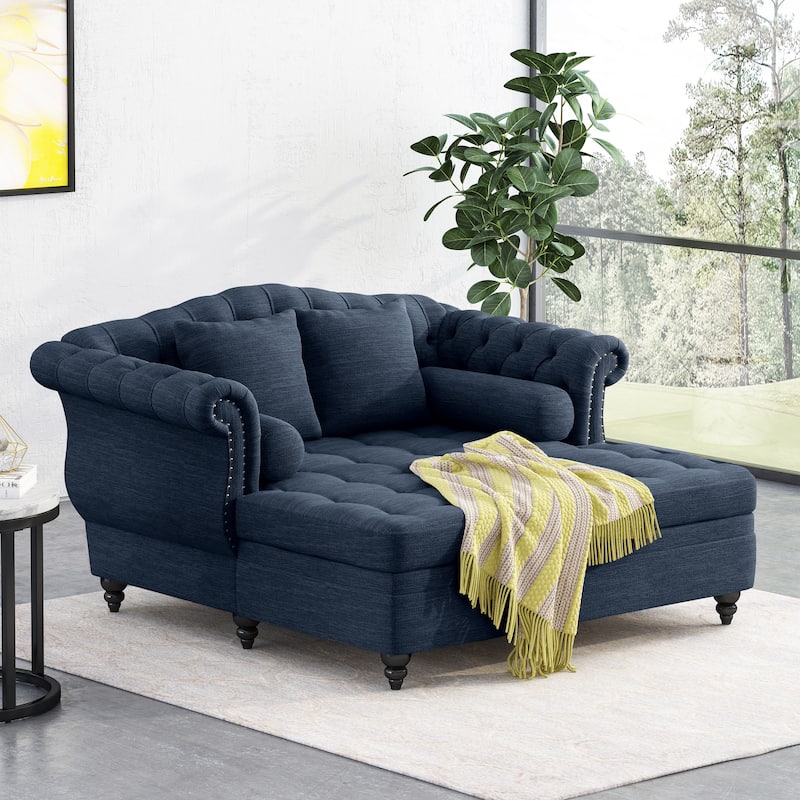 Wellston Tufted Double Chaise Lounge by Christopher Knight Home - Navy Blue