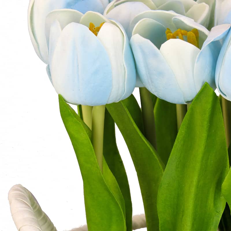 National Tree Company 10 in. Blue Tulip Bouquet in Metal Pot
