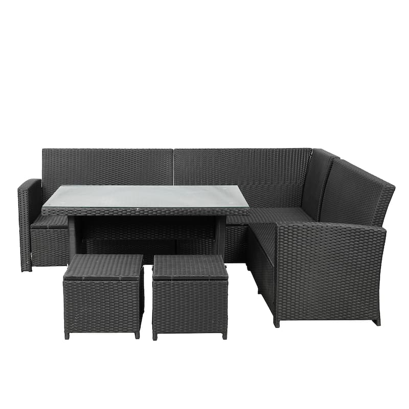 6Piece Patio Furniture Set Outdoor Sectional Sofa with Glass Table
