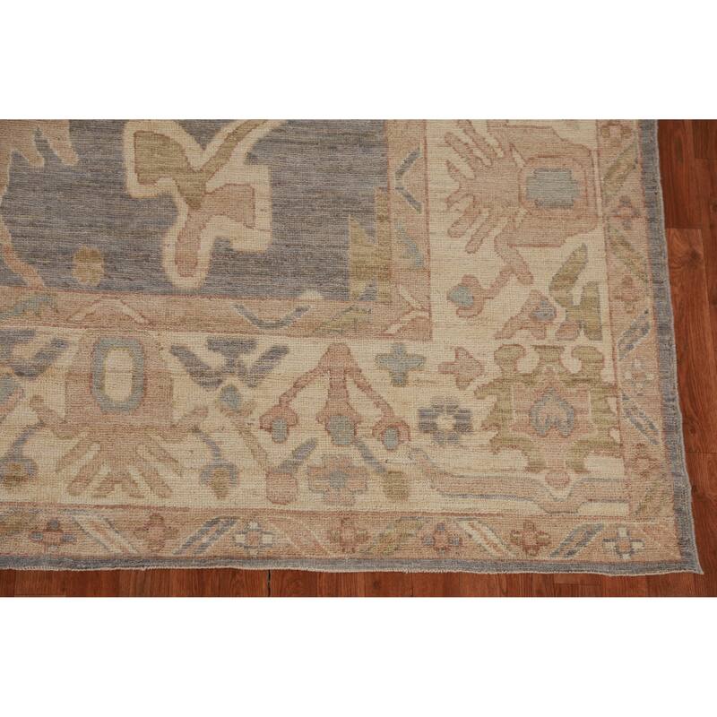 Hand Knotted Oriental 100% Wool Carpet Transitional All-Over Greys & Charcoal Oushak Area Rug - 11' 10'' X 9' 1''