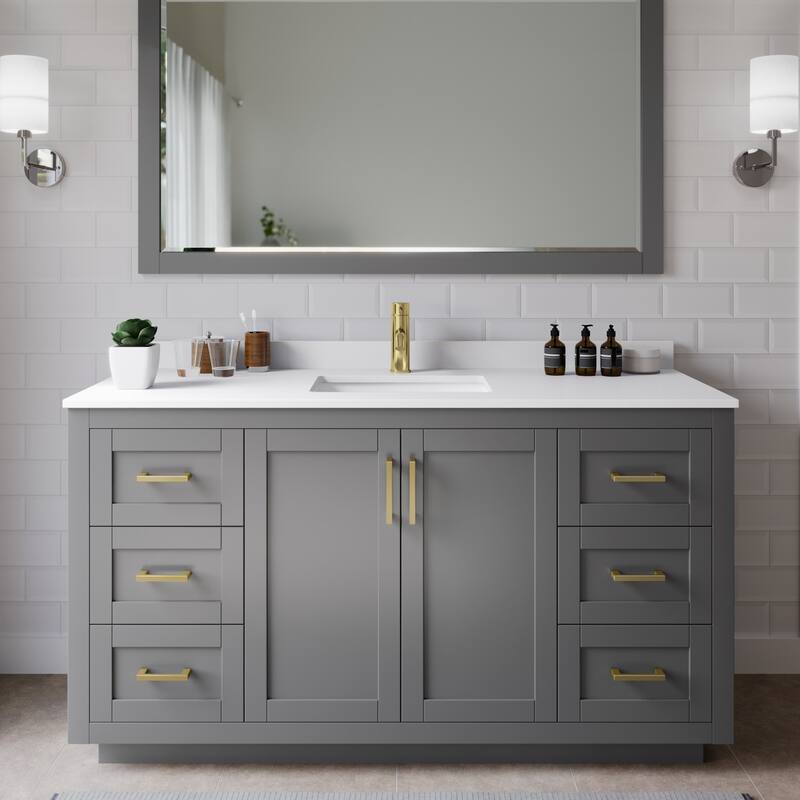 Wyndham Collection Miranda 60" Free Standing Single Basin Vanity Set - Dark Gray / White Cultured Marble Top / Brushed