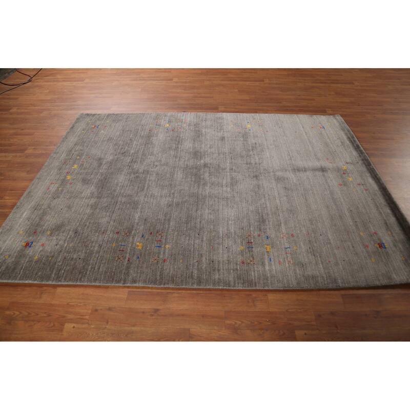 Tribal Gabbeh Area Rug Hand-Knotted Oriental Grey Wool Carpet - 5'5"x 7'7"