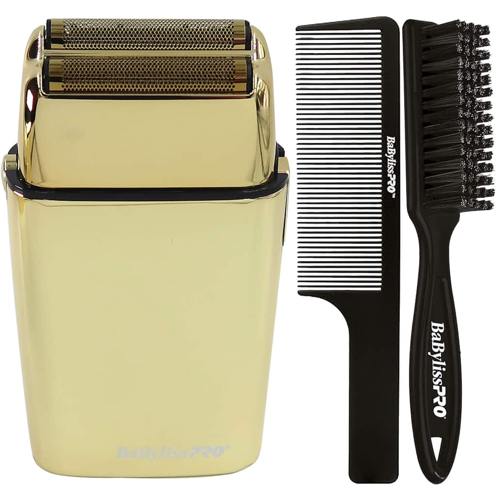 Babyliss Pro Foil FX02 FXFS2G Cord / Cordless Metal Double Foil Shaver + BaByliss Pro Fade Brush BPFADEB + BaByliss Pro 9" Comb