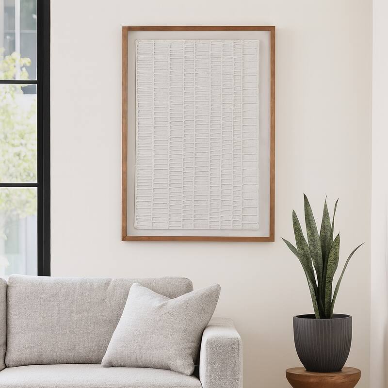 Paper Mache Wooden Frame Glass Wall Art - Ivory, 37x48 in. - 37" x 1.25" x 48.25"