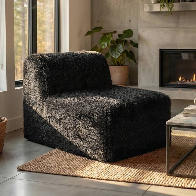 Furniture of America Ylena Modern Faux Fur Foam Modular Compressed Sofa Chair - Armless - Black
