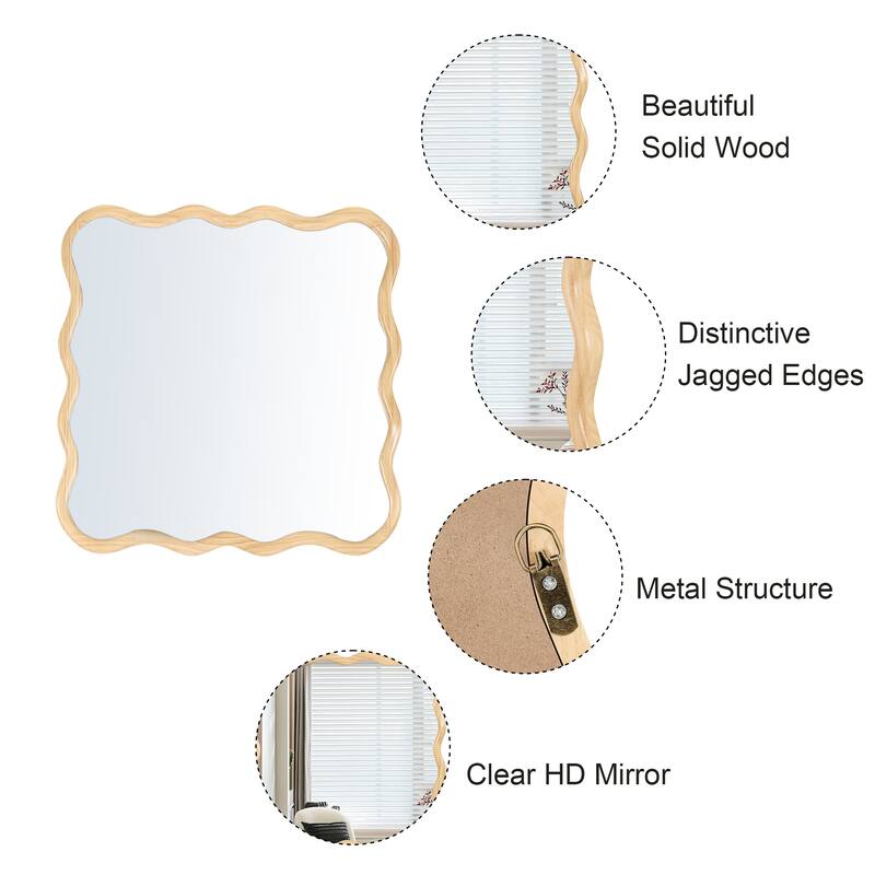 36" Modern Solid Wood Wavy Wall Decor Square Mirror