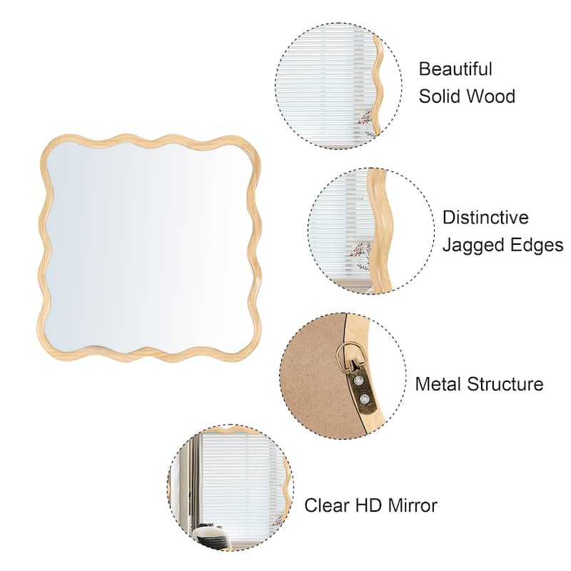 Mia Solid Wood Wavy Square Large Wall Mirror with HD Reflection and Artistic Frame Design by GDFStudio - 36" x 36"
