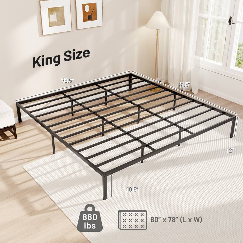 Gymax King Size Metal Bed Frame Heavy Duty Support Slats Mattress