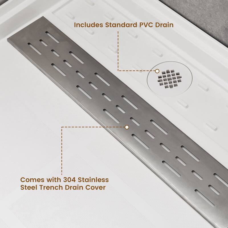 60 in. x 30 in. Elegant White Single Threshold Anti-slip SMC Rectangular Shower Base with Drain and Stainless Steel Drain Cover