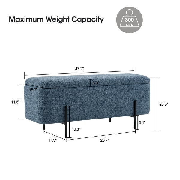 dimension image slide 2 of 3, MCombo Storage Ottoman Bench, Teddy Fabric Upholstered Footstool with Storage Space - 15.7"D x 47.2"W x 20.5"H